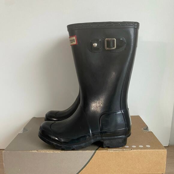 Hunter Original Kids Black Gloss Slip On Rain Boots- US 13 Boy/ 1 Girl - Picture 5 of 10